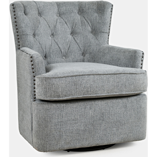Bryson Swivel Accent Chair in Tufted Ash Fabric with Nailhead